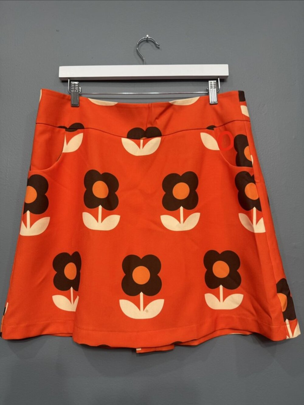 Hippocampe French Orange Brown Retro Mod Flower Print A-Line Skirt FR 42 US 10